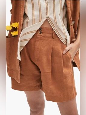 Madewell 100% Linen Long Pleated Shorts